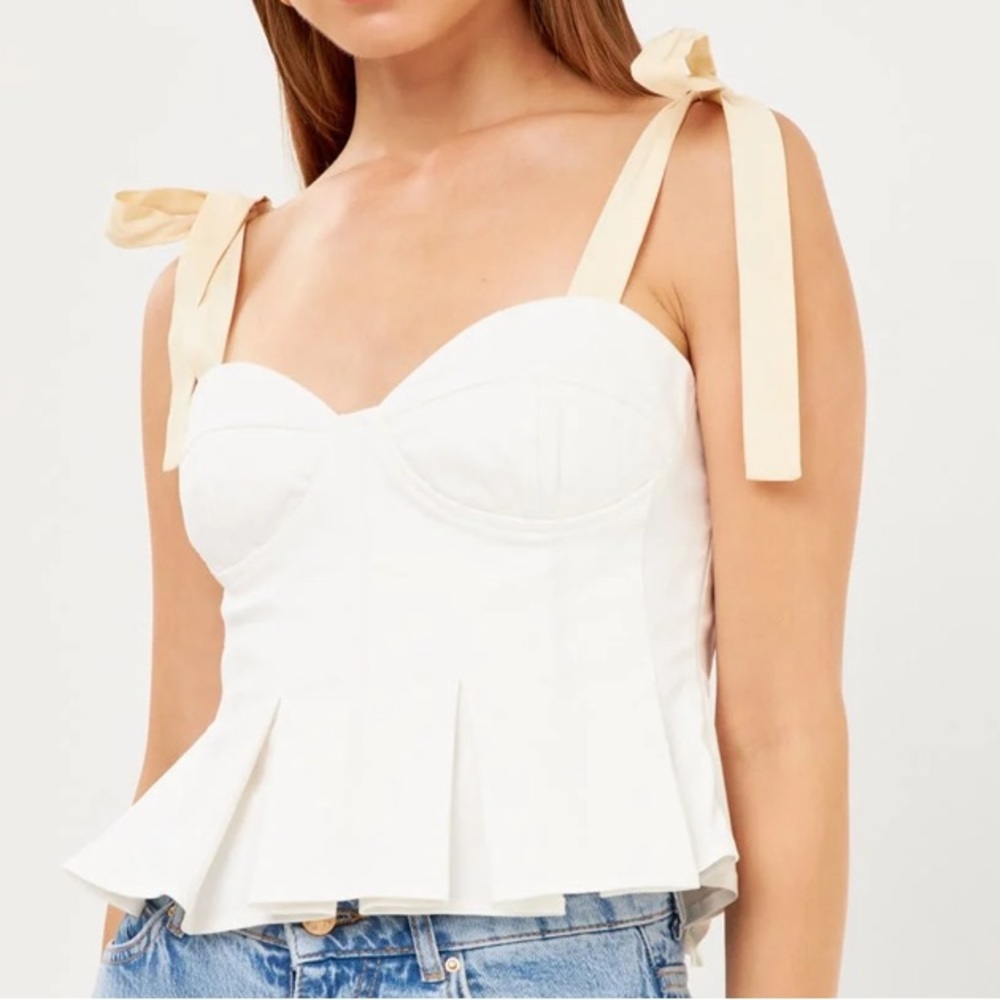 Endless Rose White Crop Top with Cream Straps